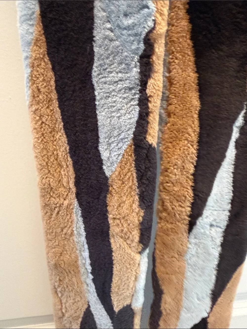 Plush Multi-Color real rabbit Fur Scarf - Brown, Black & Gray/blue